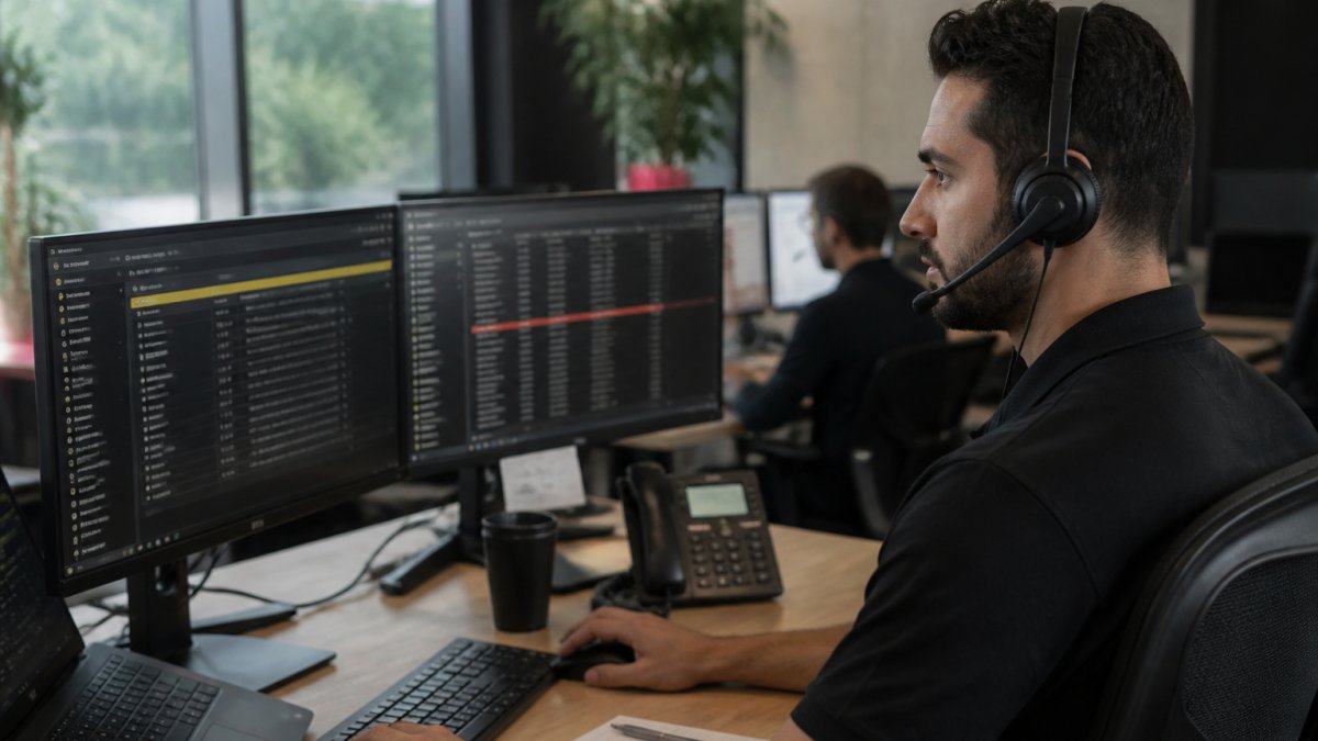 IT technician monitoring network dashboards during a managed IT services comparison for rapid support response.