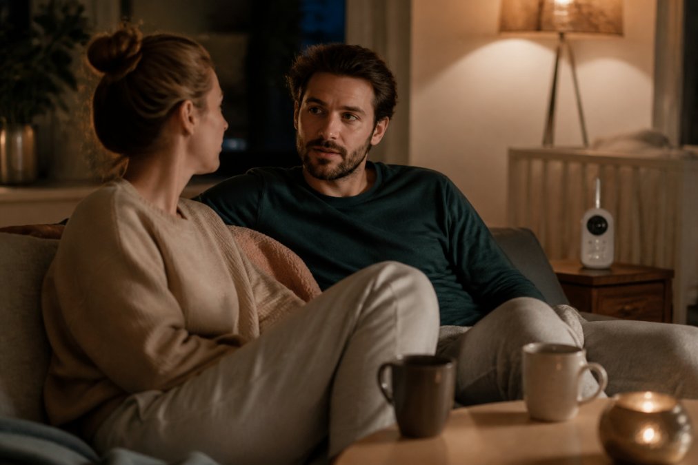 Partners voeren een intiem gesprek op de bank om hun libido verhogen door betere communicatie te stimuleren.