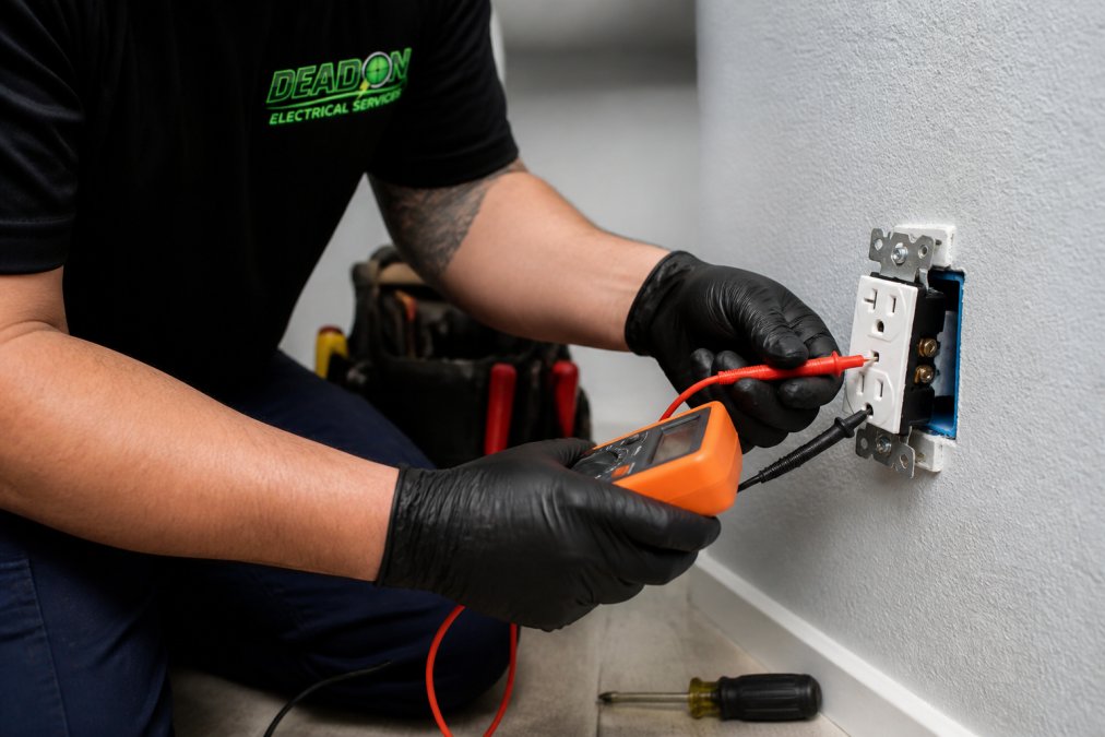 Licensed electrician troubleshooting an electrical outlet in Summerlin