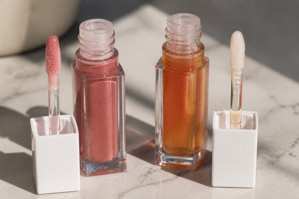 Close-up of lips displaying glossy shine and radiance with natural lighting highlighting hydrated, plump appearance and smooth texture