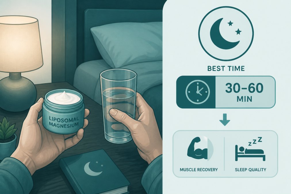 Close-up of a person's hands holding a small jar of cream and a glass of water on a wooden bedside table at night, a warm lamp glowing softly in the background suggesting a pre-sleep routine