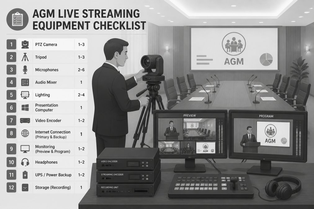 Professional illustration showing PTZ for live streaming solutions for agm meetings