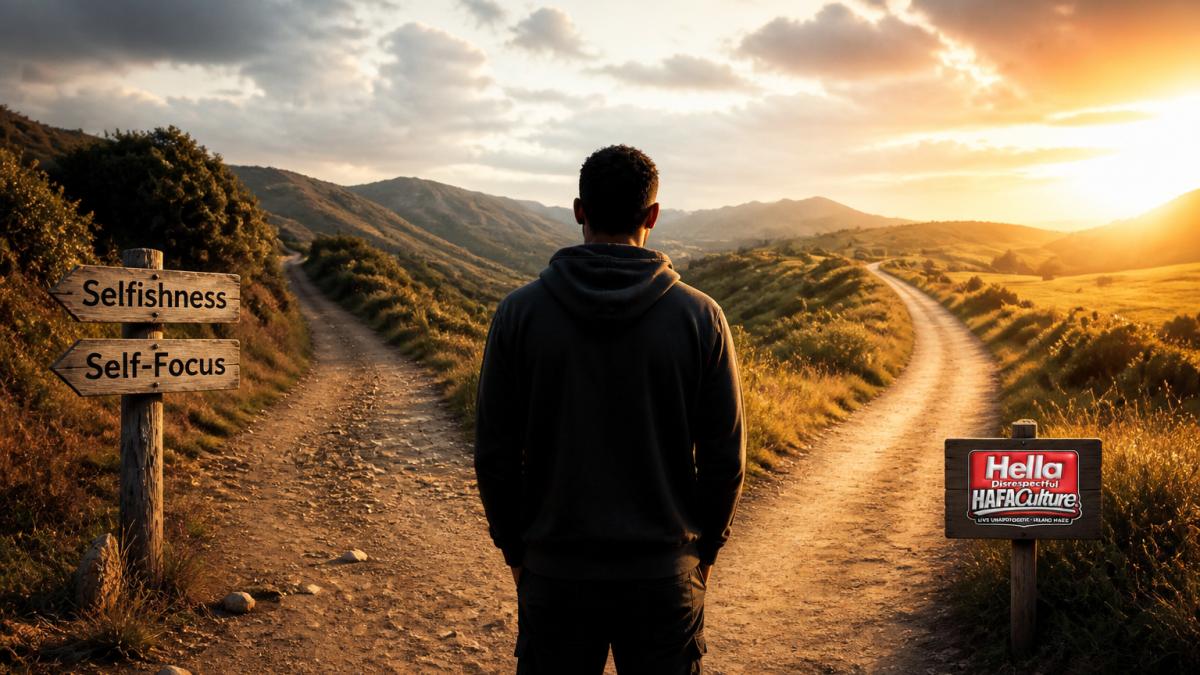 Person standing at a crossroads in natural outdoor lighting, facing two different paths representing different choices and values