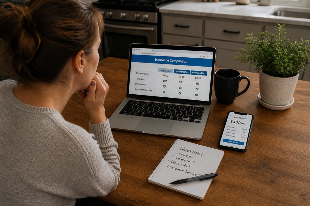 Comparison diagram showing the decision process between online quotes and local insurance agents