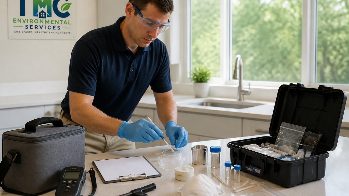 Professional demonstrating local mold testing services okc technique in modern clinical setting with natural lighting