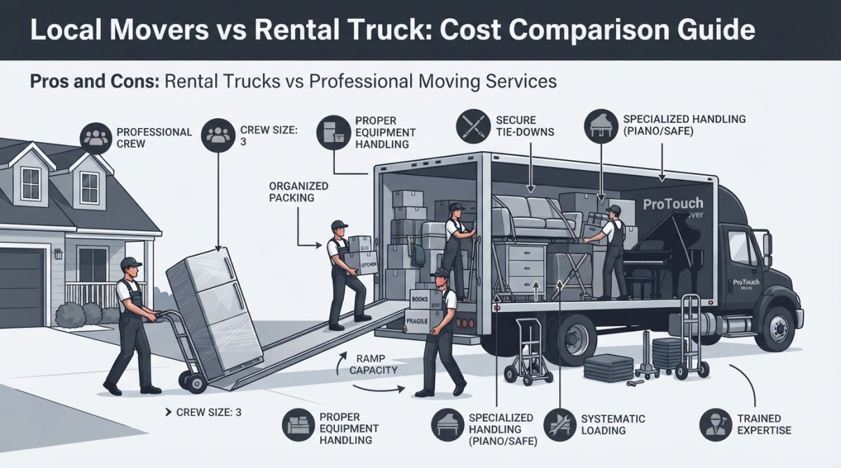 Local Movers vs Rental Truck: Cost Comparison Guide 1 Side-by-side comparison of local movers vs rental truck