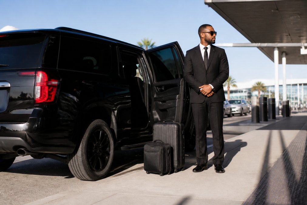 Professional illustration showing SUV for luxury airport pickup