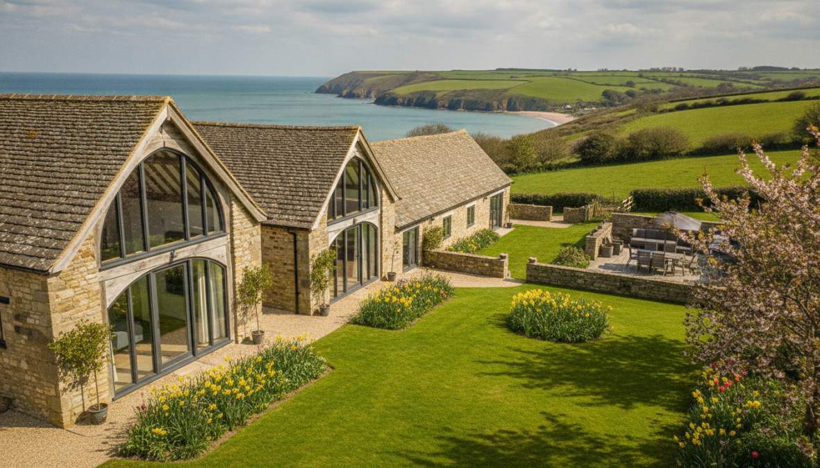Professional illustration showing Exterior, Devon for luxury barn conversions south devon
