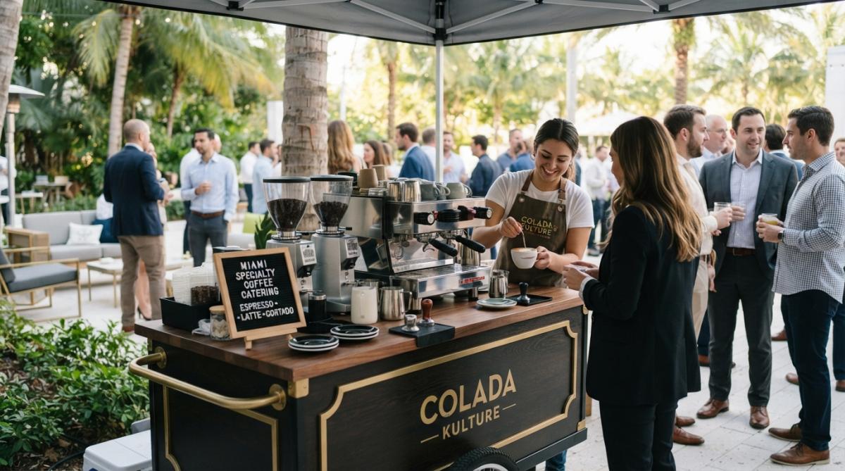 Professional illustration showing coffee cart rental miami