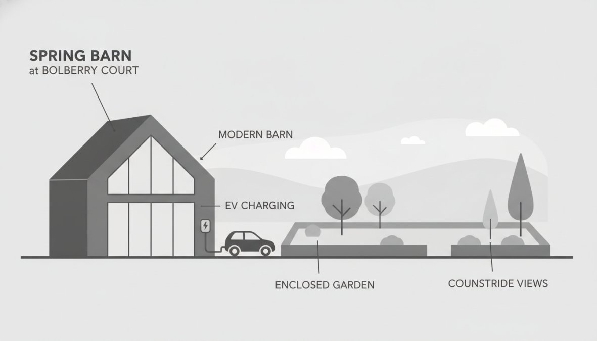 Professional illustration showing luxury holiday homes with ev charging