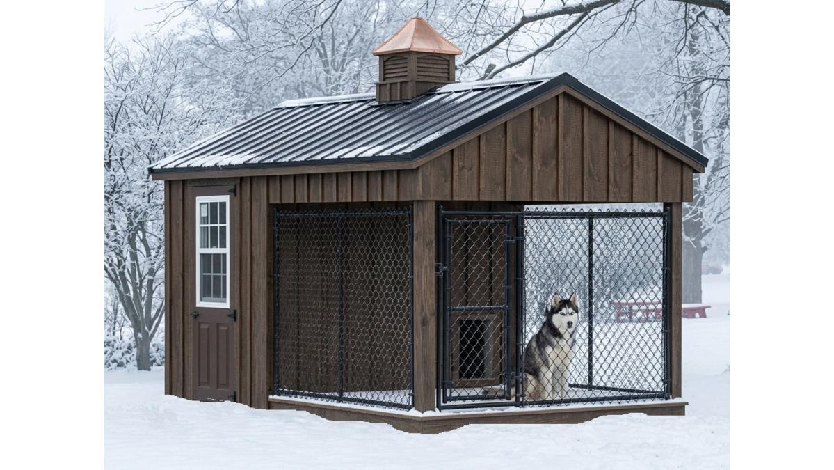 Luxury Insulated Outdoor Dog Kennel — Executive Estate 8' x 14' - Single Run