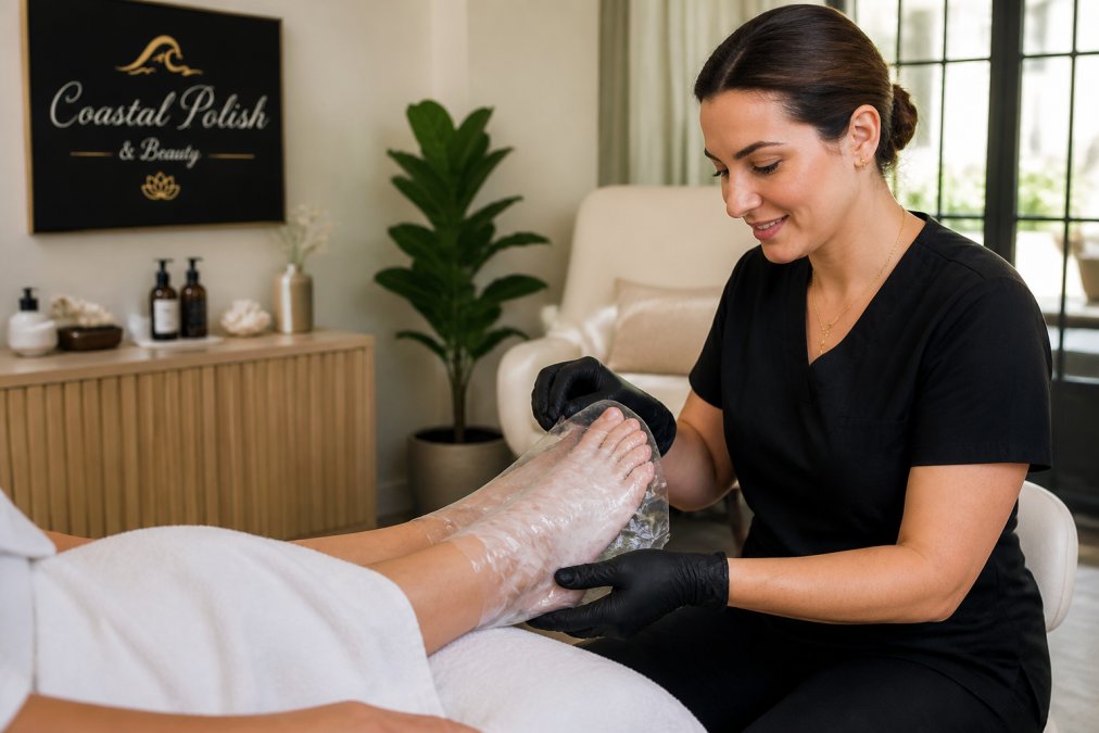 Professional demonstrating best luxury pedicure for cracked heels treatment technique in modern clinical setting with natural lighting