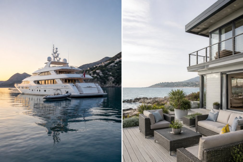 Side-by-side comparison of Mediterranean, Italian for yacht lifestyle vs waterfront home