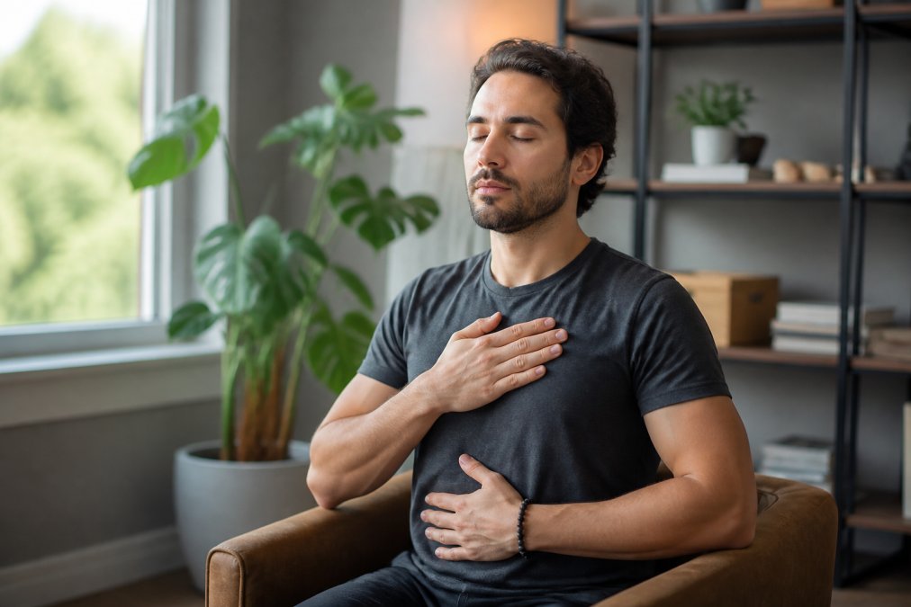 Step-by-step visual guide for person and sitting and calm concepts for manage anxiety after arrest