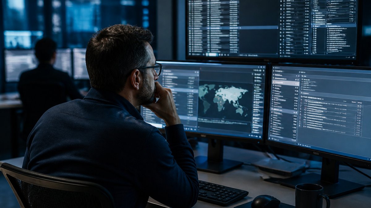 CISO analyzing threat alerts on dashboards to evaluate managed detection vs managed security in a modern SOC
