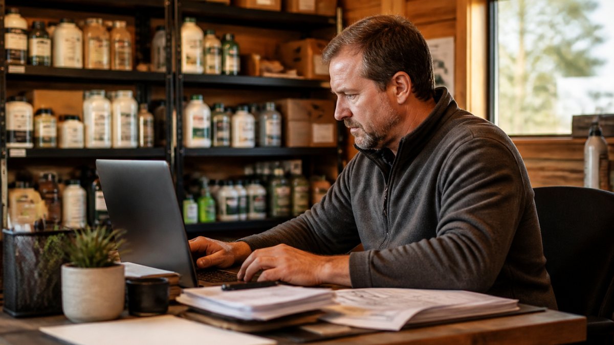 Small business owner working at a desk using managed IT services for small business to monitor network activity.