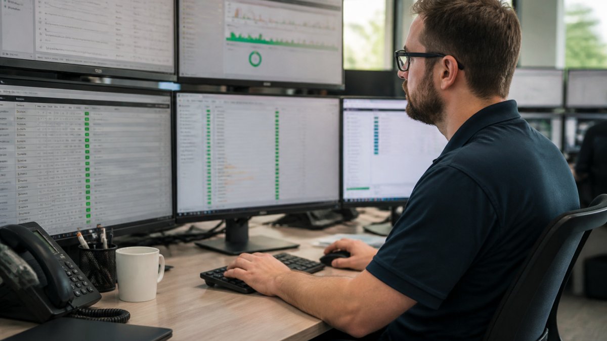 Managed Services SLA Explained: A 2026 Guide 1 IT professional monitoring real-time system performance and managed services SLA metrics in a modern control center