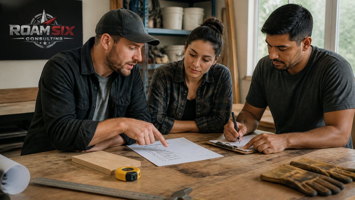 Small business owner delegating tasks to team members to achieve growth without burnout
