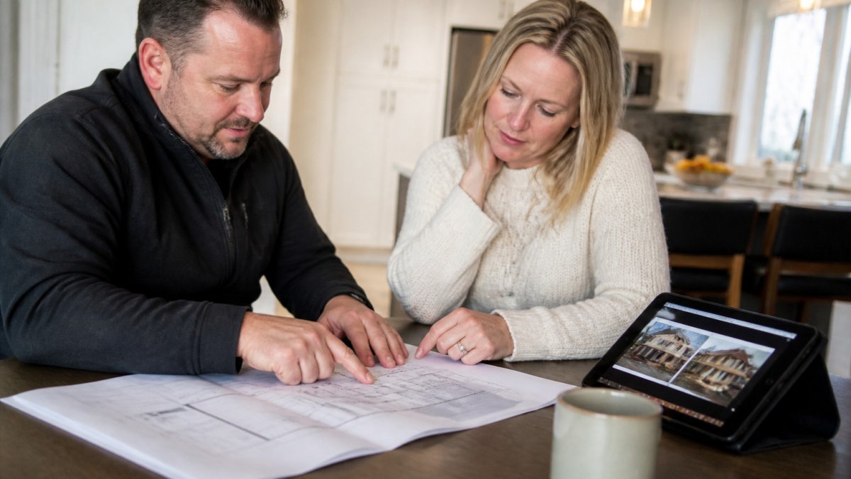 Infographic process flow for managing difficult clients construction projects at the kitchen table.