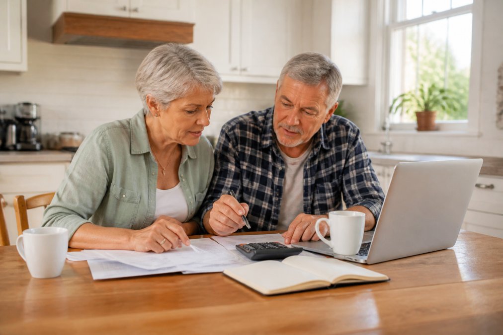 Infographic showing a step-by-step process for calculating retirement healthcare costs while reviewing finances