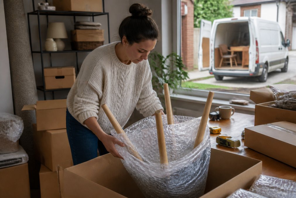 Infographic visualizing the process of managing logistics for small ecommerce by transitioning from home packing to shipping.