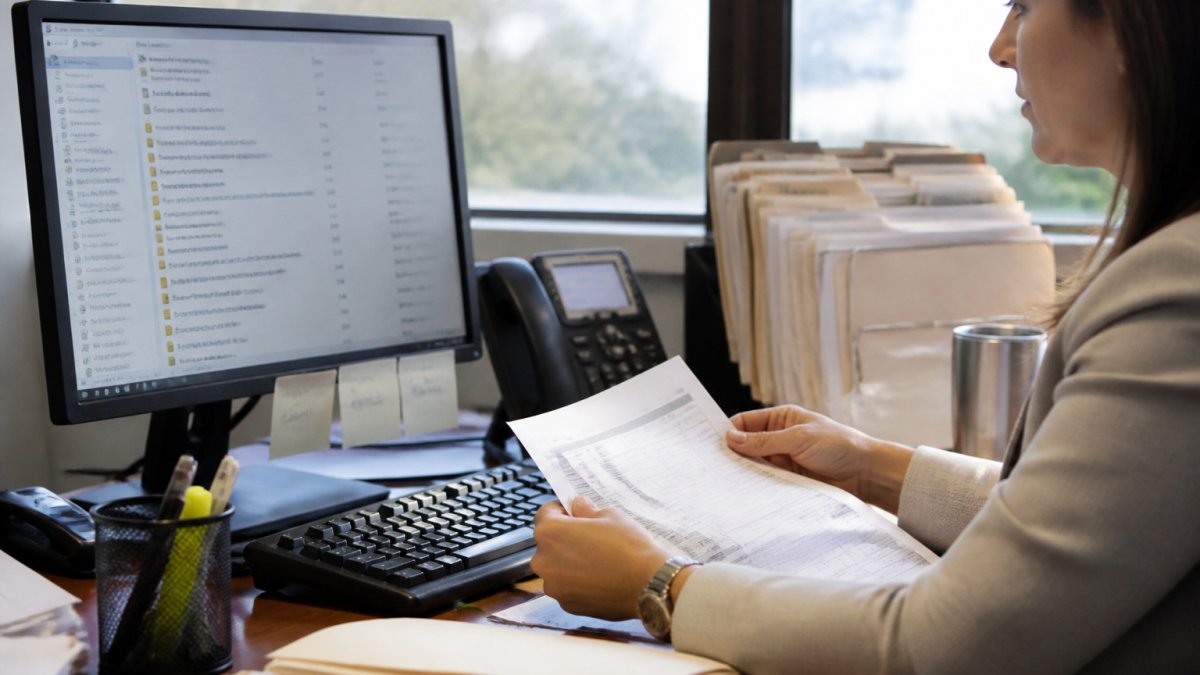 Practice manager reviewing consolidated multi-location psychiatry billing reports on a computer screen