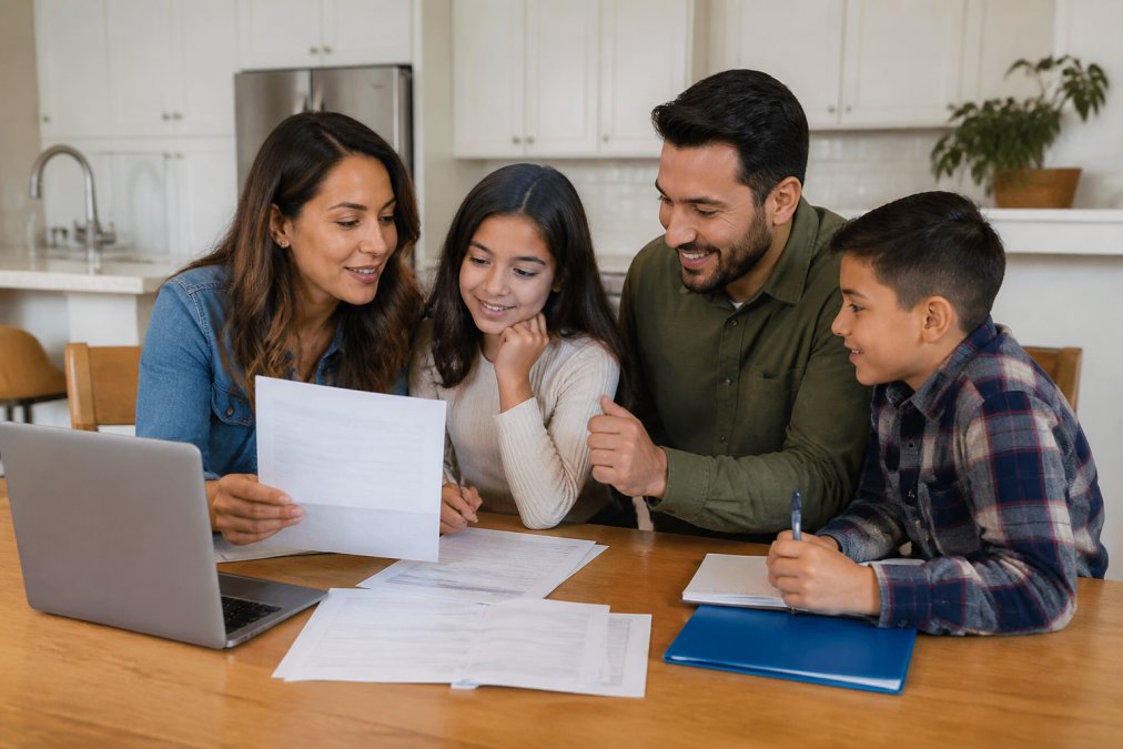 Step-by-step infographic for reviewing family medical insurance costs and coverage details at home.
