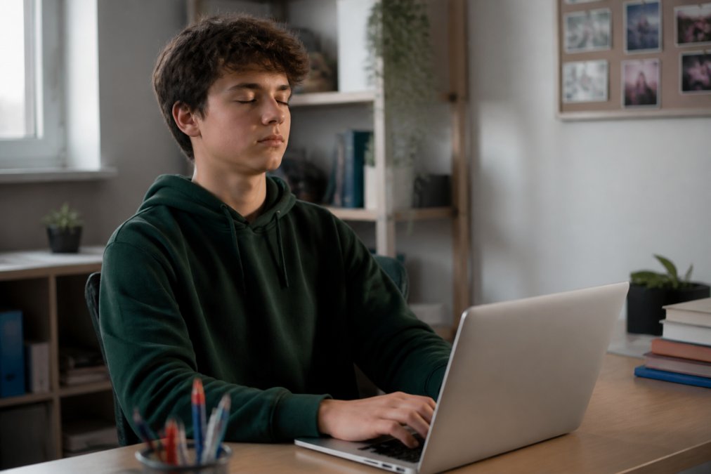 Professional illustration showing high and school and student concepts for managing student anxiety during digital testing
