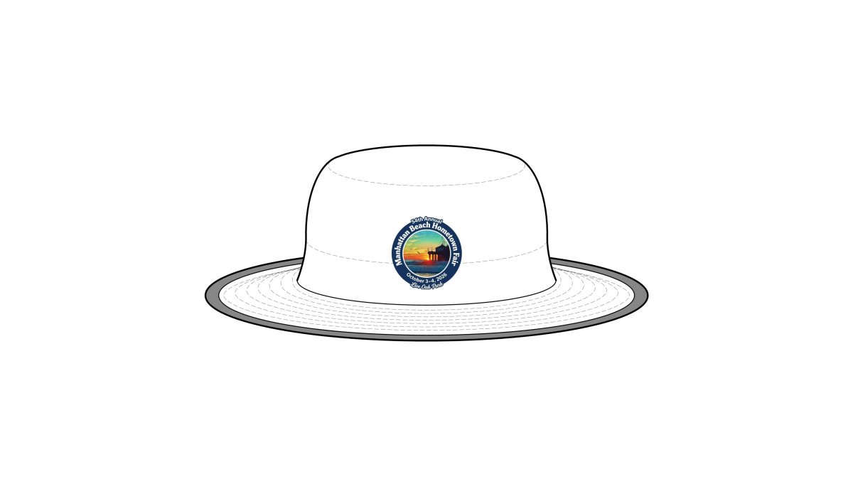 Manhattan Beach Hometown Fair 2026 Wide Brim Sun Hat — Vintage Sunset Beach Logo