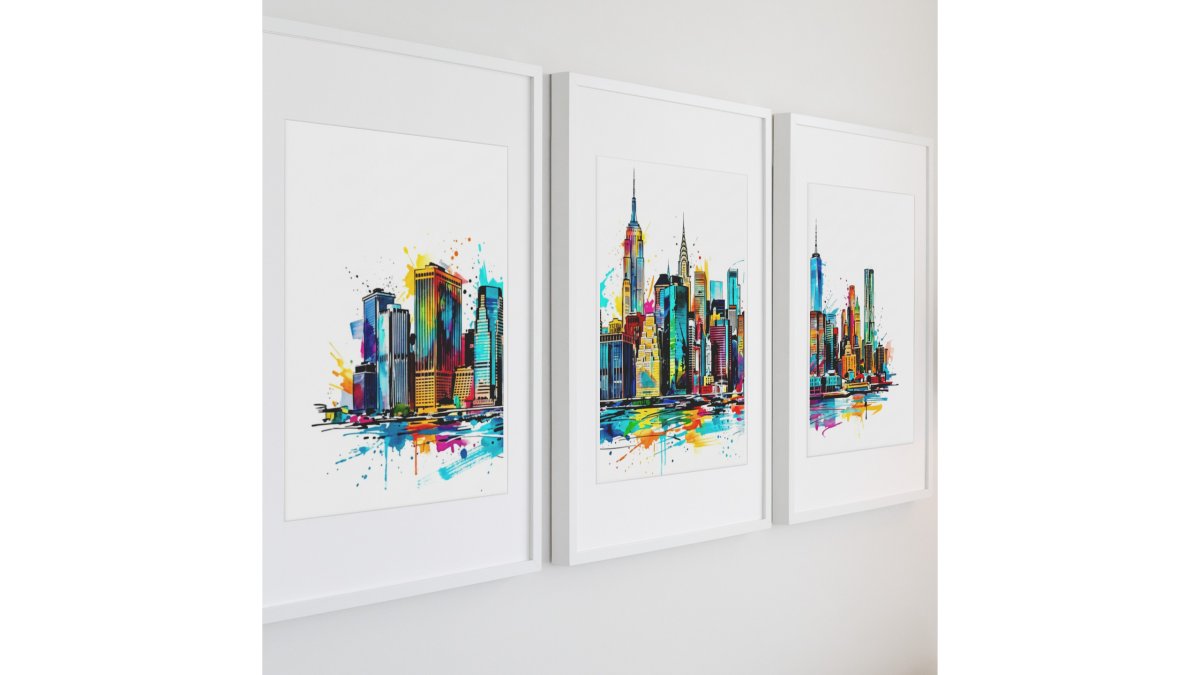 Manhattan Skyline Triptych Art Print – New York Cityscape