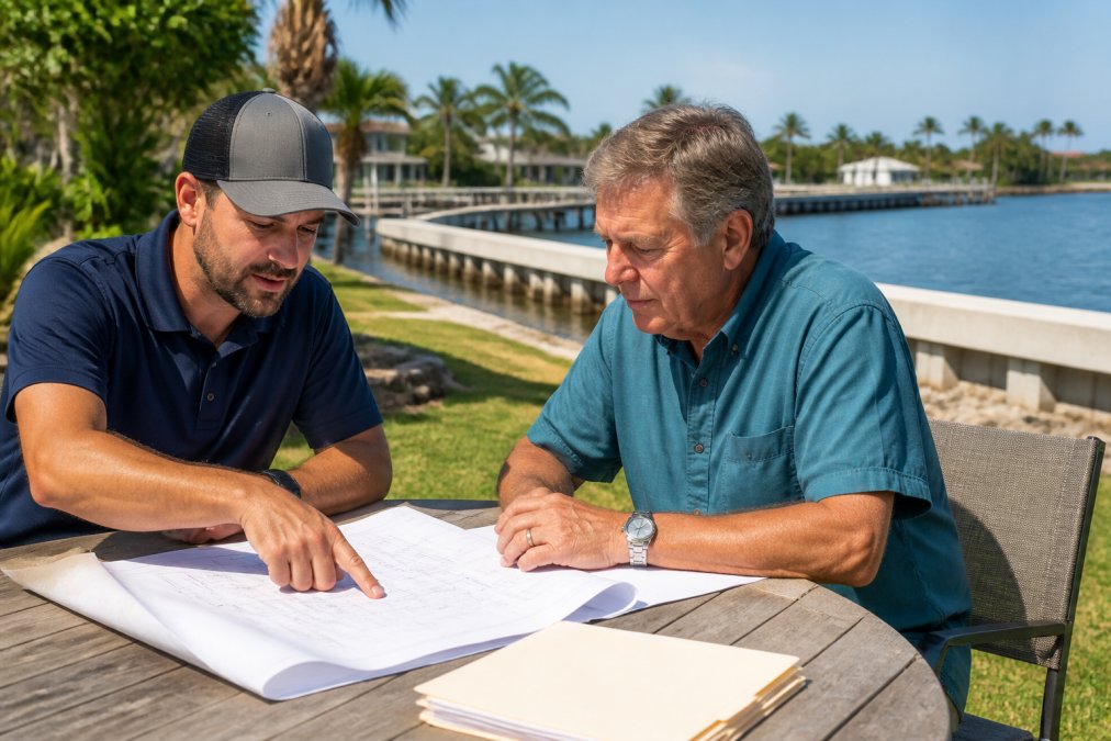 Flowchart detailing the marine permit process and its impact on total seawall repair costs for property owners.