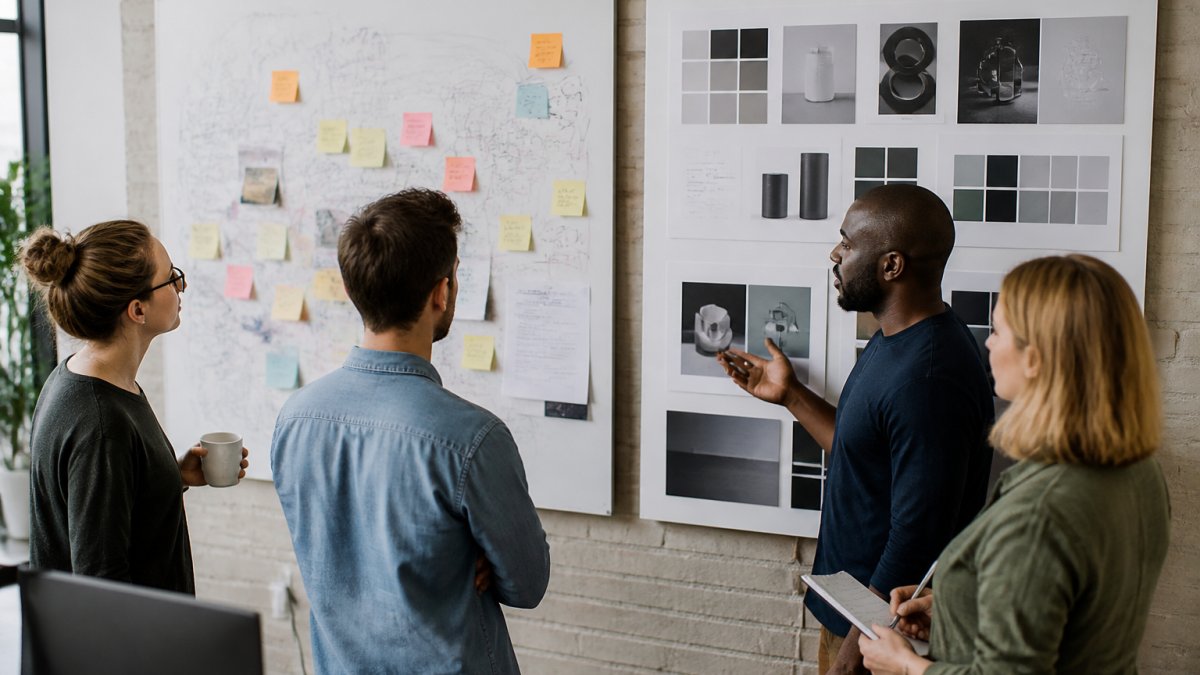 Diagram contrasting disorganized marketing misconceptions on a whiteboard with a unified brand strategy.
