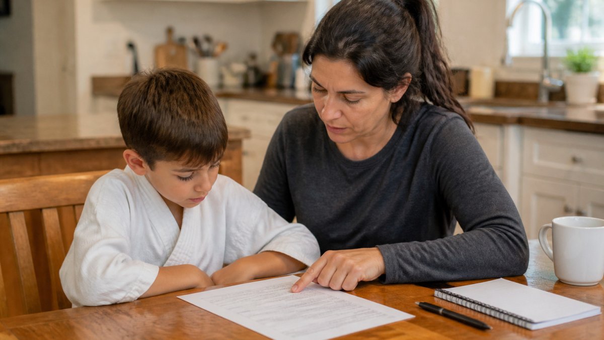Step-by-step infographic showing how to review a martial arts cancellation contract with your family