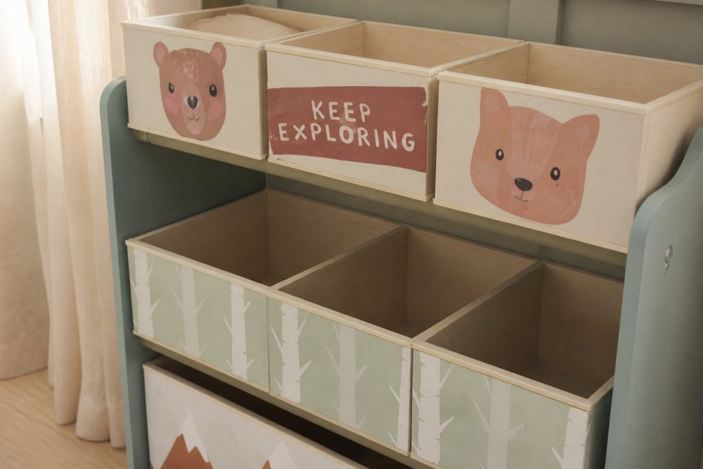 Close-up of hand-crafted wooden nursery furniture showing smooth, natural wood grain finish with visible joinery details and hand-sanded surfaces in soft natural light