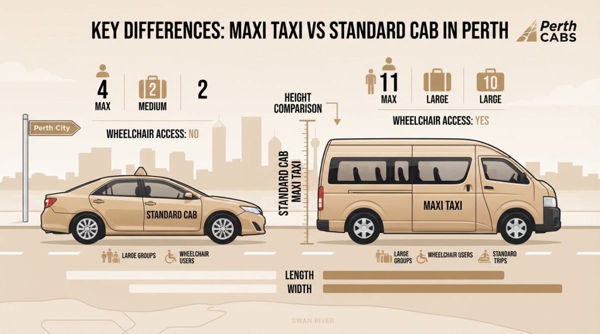 Side-by-side comparison of maxi taxi vs standard cab