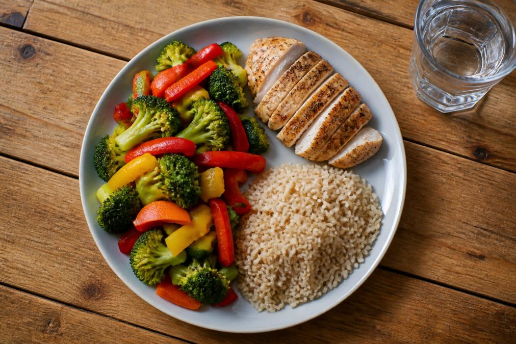 Infographic illustrating the diabetic diet plate method with vegetables, lean protein, and whole grains.