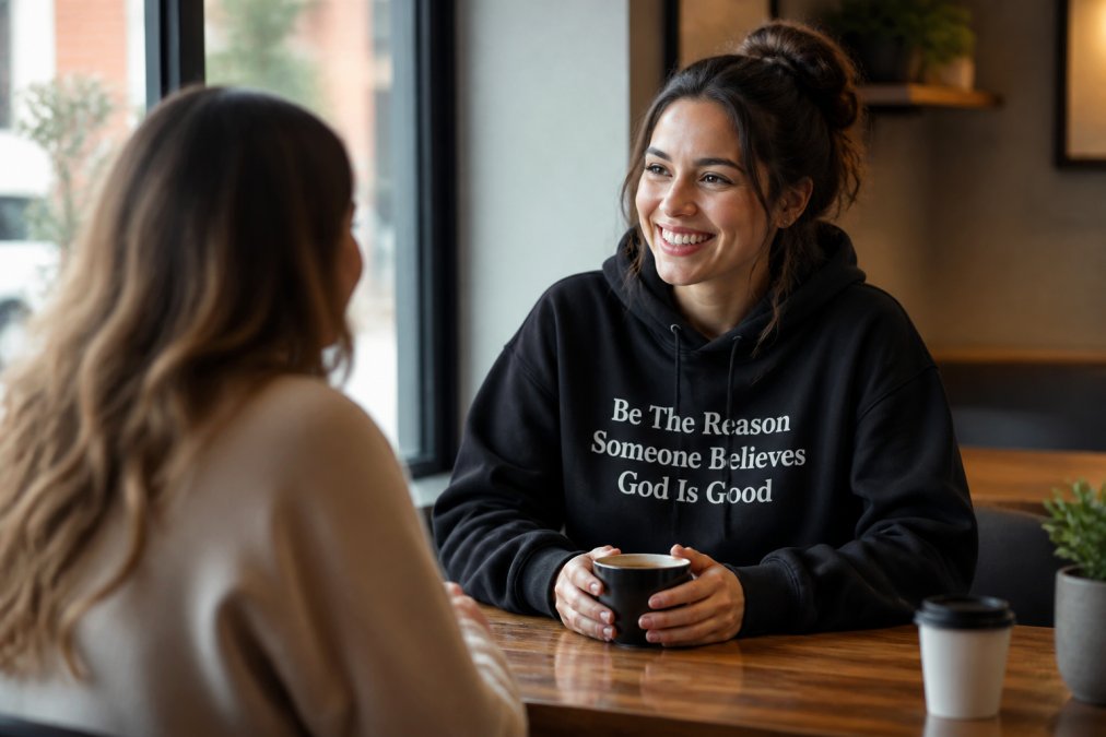 Infographic showing how wearing faith-based apparel can help spread God's word through natural conversations.