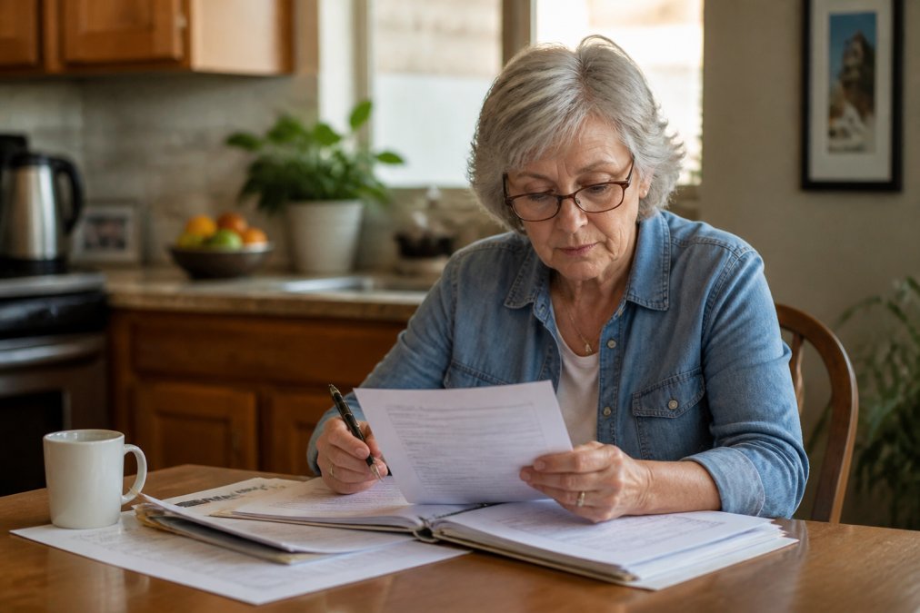 Infographic flowchart illustrating the Medicare planning application process for seniors reviewing paperwork.