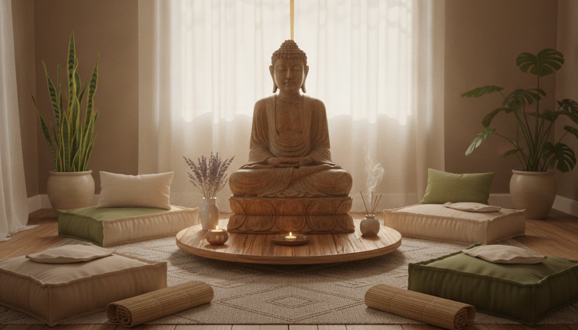 Professional illustration showing Buddha for meditation room decor ideas