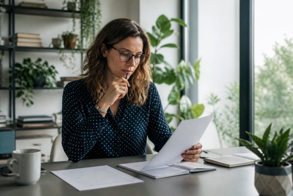Coach indépendant travaillant à son bureau avec un ordinateur portable, examinant les statistiques de ses clients et ses revenus, dans un environnement de travail lumineux et moderne