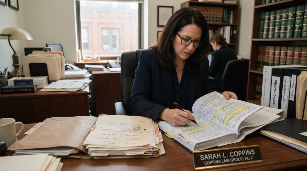 Professional illustration showing legal and professional and reviewing concepts for felony sentencing guidelines