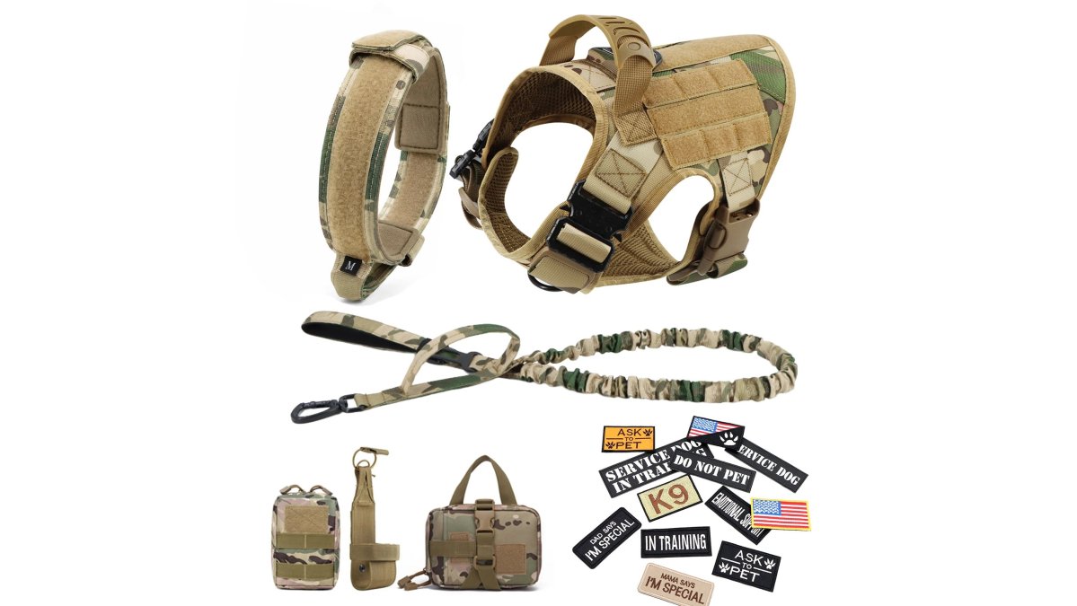 Military Large Dog Harness Collar Leash Bags Patches Set Pet Malinois Training Vests Tactical Dogs Harnesses Accessories