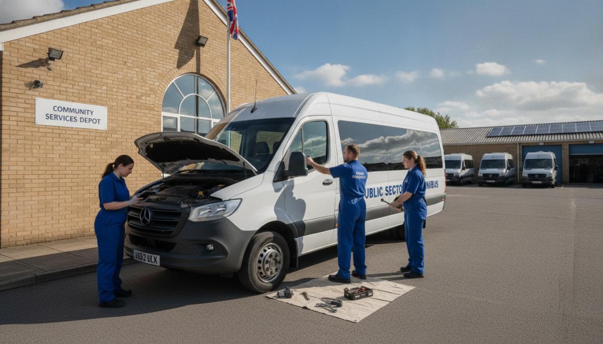 Professional illustration showing modern and minibus and parked concepts for minibus leasing solutions for public sector