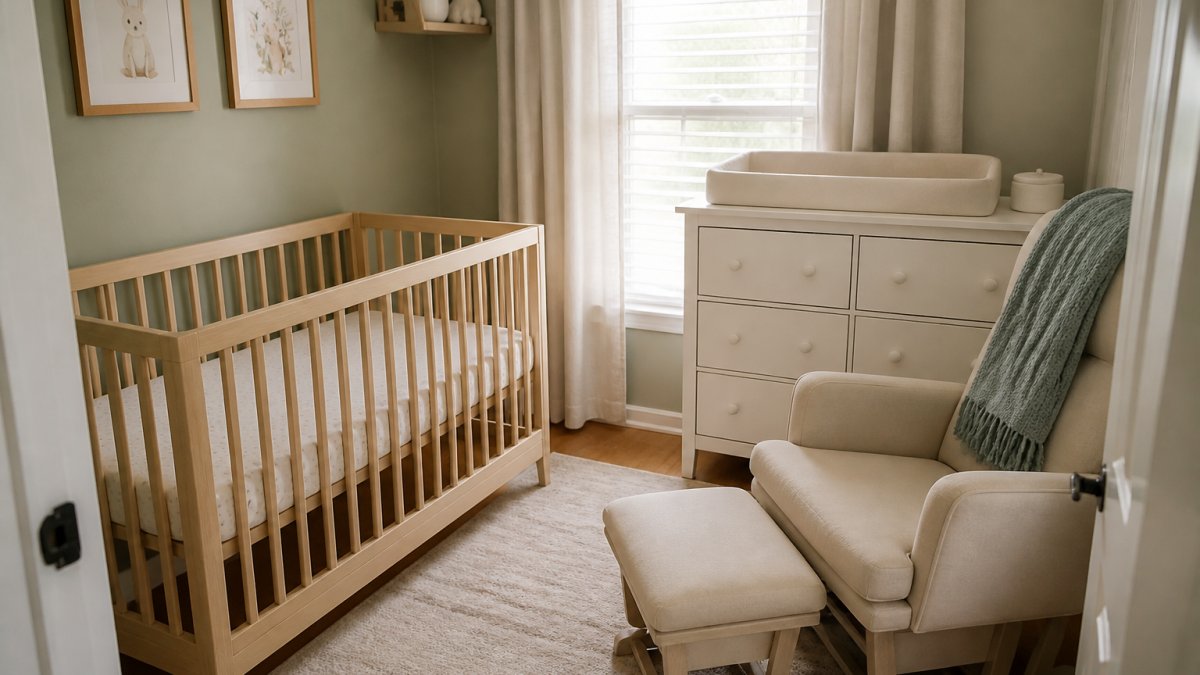 Diagram illustrating efficient furniture placement for a compact nursery layout in a small bedroom space