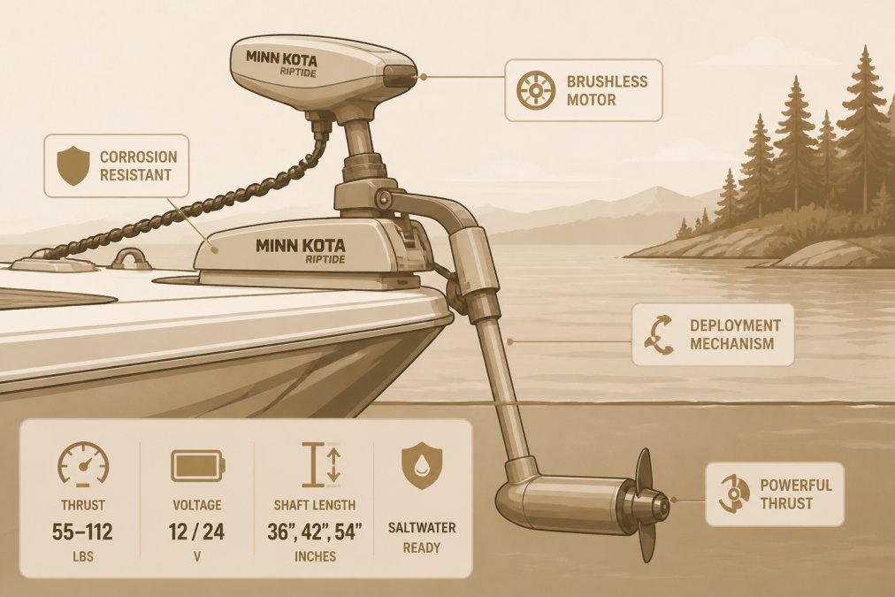 Professional illustration showing Close, Minn Kota Riptide, Pacific Northwest for minn kota riptide trolling motor