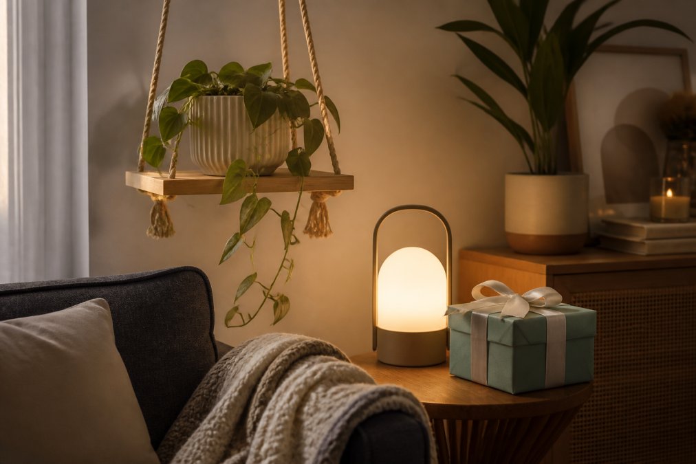 Infographic showcasing a mint and may alternative through curated homeware gift ideas for a cosy living space.