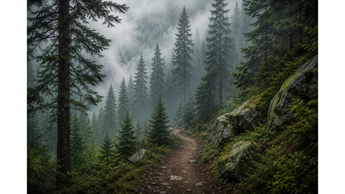 Misty Pine Forest Trail Wall Mural
