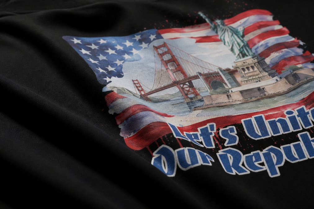 Professional illustration showing modern american history graphic tees