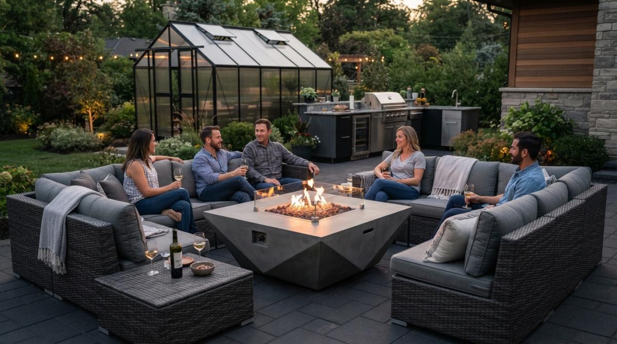 Professional illustration showing Modern for backyard fire pit ideas