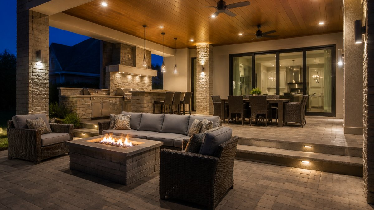Modern Covered Patio Ideas With Lighting